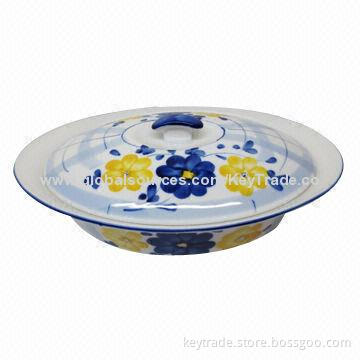 Fine Porcelain 11-inch Oval Tureen, Hand Paint, FDA Mark